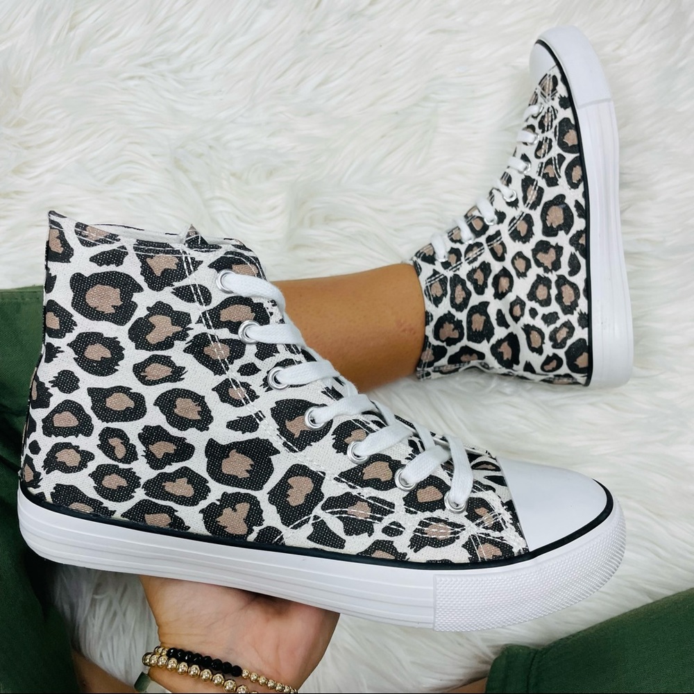 Leopard canvas high top sneaker